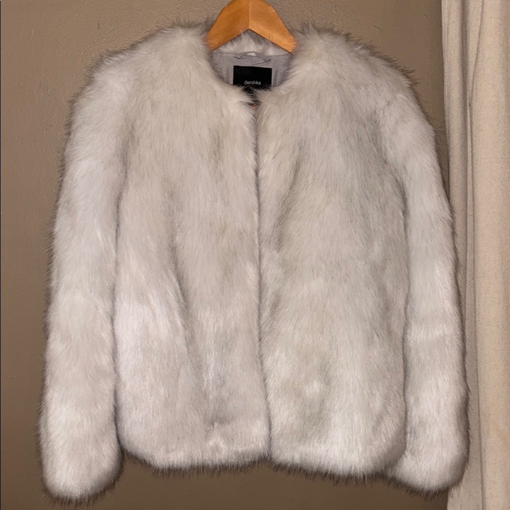 Bershka White Faux Fur coat